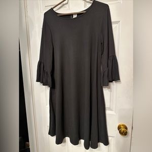 New Directions M Black Knit Dress Womens Bell Sleeves Career Poly Spandex